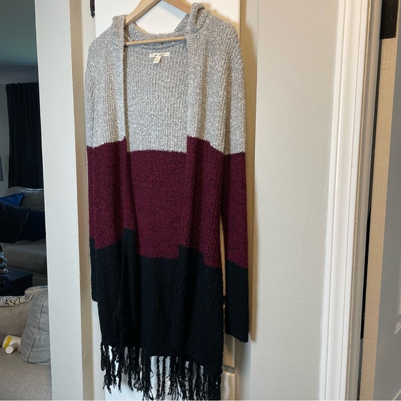 Like New Francesca’s Striped Color Block Cardigan Sweater With Fray, Size Small - Picture 2 of 8